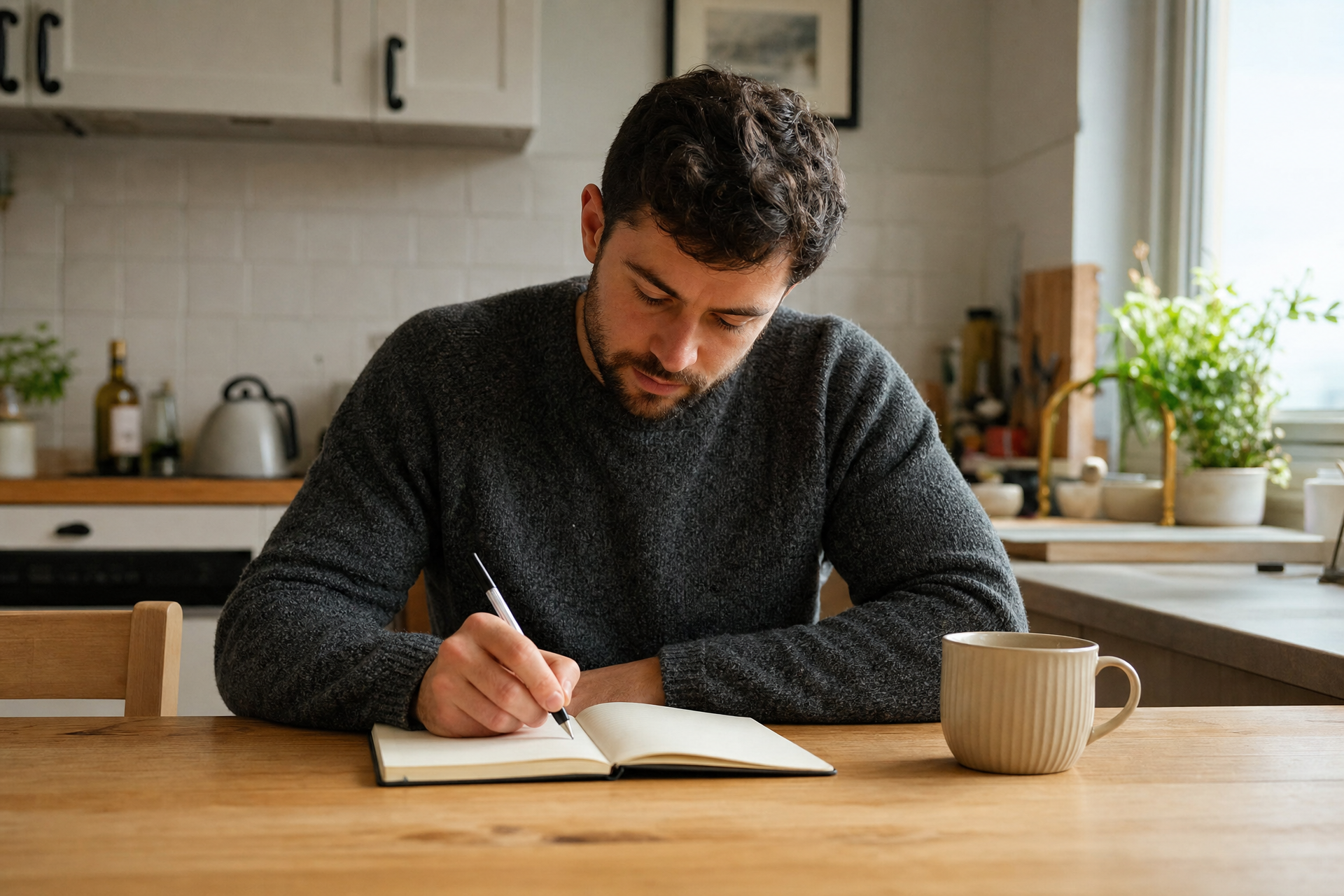 A believer privately writing and reflecting in a journal.